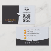 プロフェッショナルカスタムQRCodeフォトグレーオレンジ 名刺 (正面/裏面)