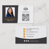 プロフェッショナルカスタムQRCodeフォトグレーオレンジ 名刺 (正面/裏面)