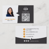 プロフェッショナルカスタムQRCodeフォトグレーオレンジ 名刺 (正面/裏面)