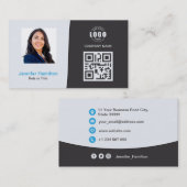 プロフェッショナルカスタムQRCodeフォトグレーブルー 名刺 (正面/裏面)