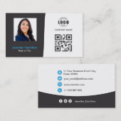 プロフェッショナルカスタムQRCodeフォトグレーブルー 名刺 (正面/裏面)