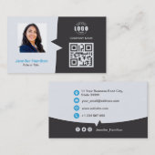 プロフェッショナルカスタムQRCodeフォトグレーブルー 名刺 (正面/裏面)