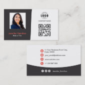 プロフェッショナルカスタムQRCodeフォトグレーレッド 名刺 (正面/裏面)