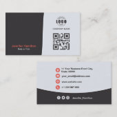 プロフェッショナルカスタムQRCodeフォトグレーレッド 名刺 (正面/裏面)