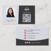 プロフェッショナルカスタムQRCodeフォトグレーレッド 名刺 (正面/裏面)