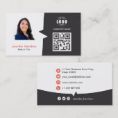 プロフェッショナルカスタムQRCodeフォトグレーレッド 名刺 (正面/裏面)