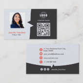 プロフェッショナルカスタムQRCodeフォトグレーレッド 名刺 (正面/裏面)