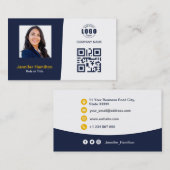 プロフェッショナルカスタムQRCodeフォトダークブルーイエロー 名刺 (正面/裏面)