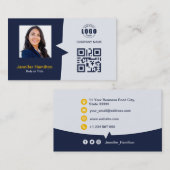 プロフェッショナルカスタムQRCodeフォトダークブルーイエロー 名刺 (正面/裏面)