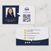 プロフェッショナルカスタムQRCodeフォトダークブルーイエロー 名刺 (正面/裏面)