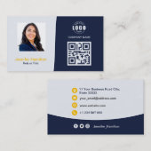 プロフェッショナルカスタムQRCodeフォトダークブルーイエロー 名刺 (正面/裏面)