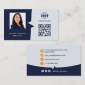 プロフェッショナルカスタムQRCodeフォトダークブルーオレンジ 名刺 (正面/裏面)