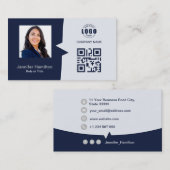 プロフェッショナルカスタムQRCodeフォトダークブルーグレー 名刺 (正面/裏面)