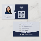 プロフェッショナルカスタムQRCodeフォトダークブルーグレー 名刺 (正面/裏面)