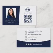 プロフェッショナルカスタムQRCodeフォトダークブルーグレー 名刺 (正面/裏面)