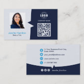 プロフェッショナルカスタムQRCodeフォトダークブルービジネス 名刺 (正面/裏面)