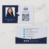 プロフェッショナルカスタムQRCodeフォトダークブルービジネス 名刺 (正面/裏面)