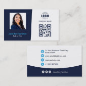 プロフェッショナルカスタムQRCodeフォトダークブルービジネス 名刺 (正面/裏面)