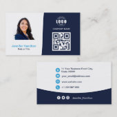 プロフェッショナルカスタムQRCodeフォトダークブルービジネス 名刺 (正面/裏面)