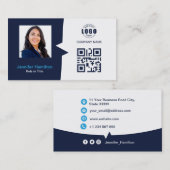 プロフェッショナルカスタムQRCodeフォトダークブルービジネス 名刺 (正面/裏面)