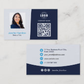 プロフェッショナルカスタムQRCodeフォトダークブルービジネス 名刺 (正面/裏面)