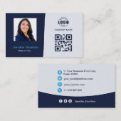 プロフェッショナルカスタムQRCodeフォトダークブルービジネス 名刺 (正面/裏面)