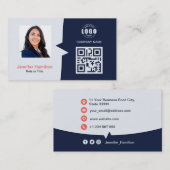 プロフェッショナルカスタムQRCodeフォトダークブルーレッド 名刺 (正面/裏面)