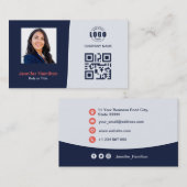 プロフェッショナルカスタムQRCodeフォトダークブルーレッド 名刺 (正面/裏面)