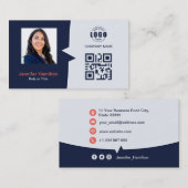 プロフェッショナルカスタムQRCodeフォトダークブルーレッド 名刺 (正面/裏面)