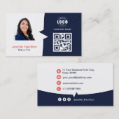 プロフェッショナルカスタムQRCodeフォトダークブルーレッド 名刺 (正面/裏面)