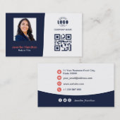 プロフェッショナルカスタムQRCodeフォトダークブルーレッド 名刺 (正面/裏面)