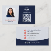プロフェッショナルカスタムQRCodeフォトダークブルーレッド 名刺 (正面/裏面)