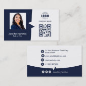 プロフェッショナルカスタムQRCodeフォトダークブルー 名刺 (正面/裏面)