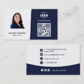 プロフェッショナルカスタムQRCodeフォトダークブルー 名刺 (正面/裏面)