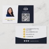 プロフェッショナルカスタムQRCodeフォトネイビーブルーイエロー 名刺 (正面/裏面)