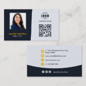 プロフェッショナルカスタムQRCodeフォトネイビーブルーイエロー 名刺 (正面/裏面)