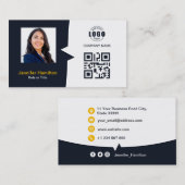 プロフェッショナルカスタムQRCodeフォトネイビーブルーイエロー 名刺 (正面/裏面)