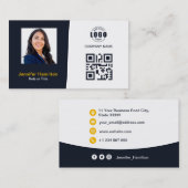 プロフェッショナルカスタムQRCodeフォトネイビーブルーイエロー 名刺 (正面/裏面)