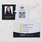 プロフェッショナルカスタムQRCodeフォトネイビーブルーイエロー 名刺 (正面/裏面)