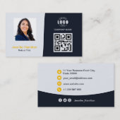 プロフェッショナルカスタムQRCodeフォトネイビーブルーイエロー 名刺 (正面/裏面)