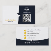 プロフェッショナルカスタムQRCodeフォトネイビーブルーイエロー 名刺 (正面/裏面)
