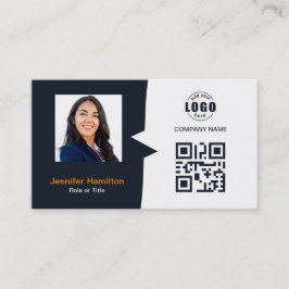 プロフェッショナルカスタムQRCodeフォトネイビーブルーオレンジ 名刺