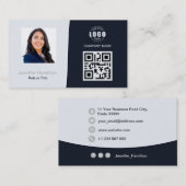 プロフェッショナルカスタムQRCodeフォトネイビーブルーグレー 名刺 (正面/裏面)