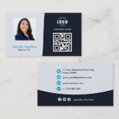 プロフェッショナルカスタムQRCodeフォトネイビーブルービジネス 名刺 (正面/裏面)