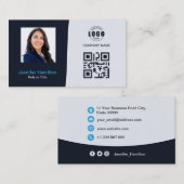 プロフェッショナルカスタムQRCodeフォトネイビーブルービジネス 名刺 (正面/裏面)