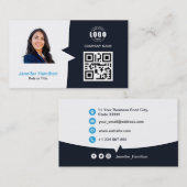 プロフェッショナルカスタムQRCodeフォトネイビーブルービジネス 名刺 (正面/裏面)