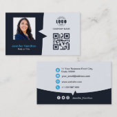 プロフェッショナルカスタムQRCodeフォトネイビーブルービジネス 名刺 (正面/裏面)