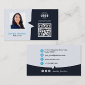 プロフェッショナルカスタムQRCodeフォトネイビーブルービジネス 名刺 (正面/裏面)