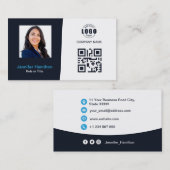 プロフェッショナルカスタムQRCodeフォトネイビーブルービジネス 名刺 (正面/裏面)