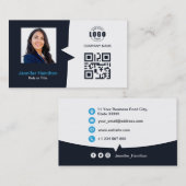 プロフェッショナルカスタムQRCodeフォトネイビーブルービジネス 名刺 (正面/裏面)